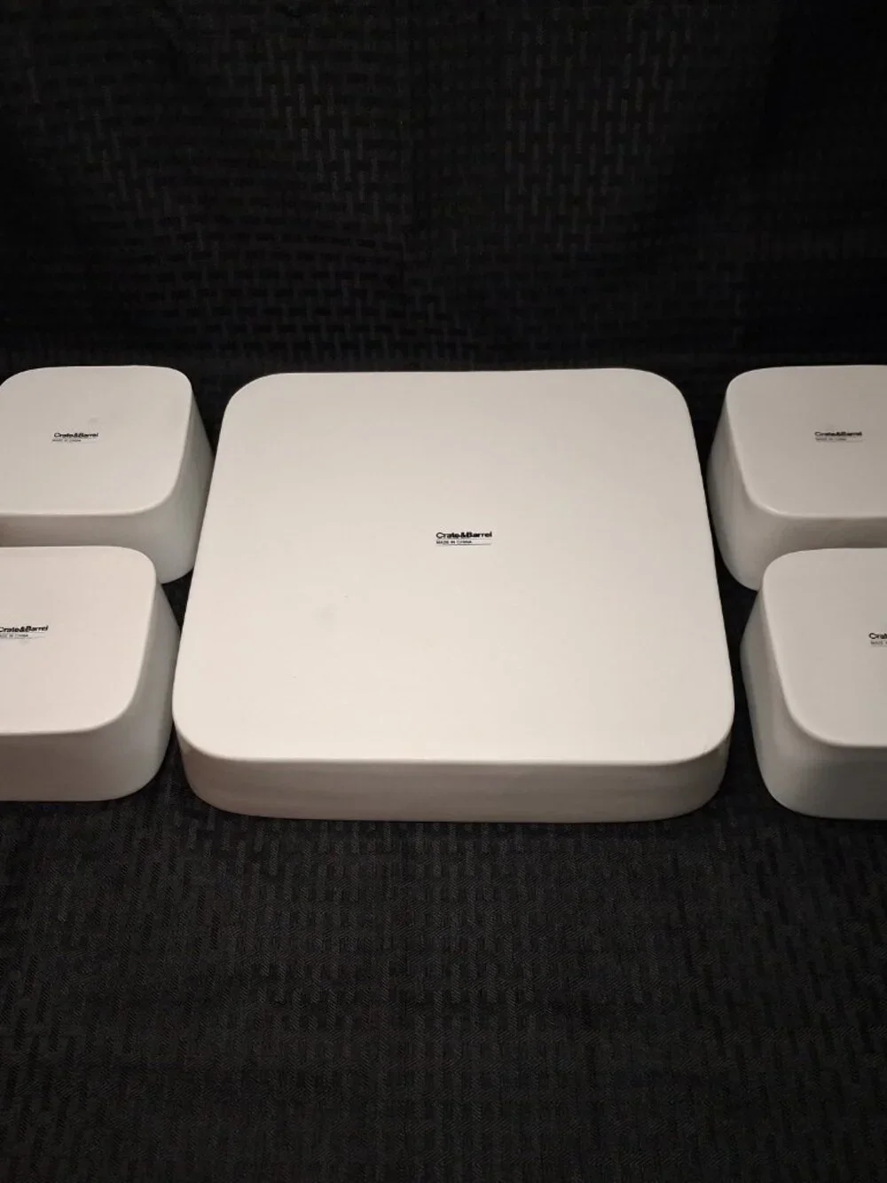 Crate & Barrel Porcelain Modular 5 pc Square Serving Tray w/ 4 Square Bowls HTF